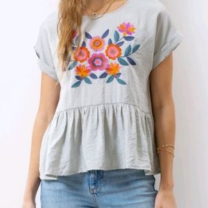 August Sky Boho Floral Blouse
